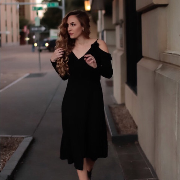 Last 1 Medium Romantic Ruffled Cold Shoulder Dress - Picture 7 of 8